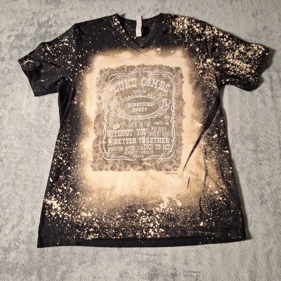 Luke Combs Bleached Black V-Neck Short Sleeve T-Shirt Size Large Hit Songs - Picture 1 of 6